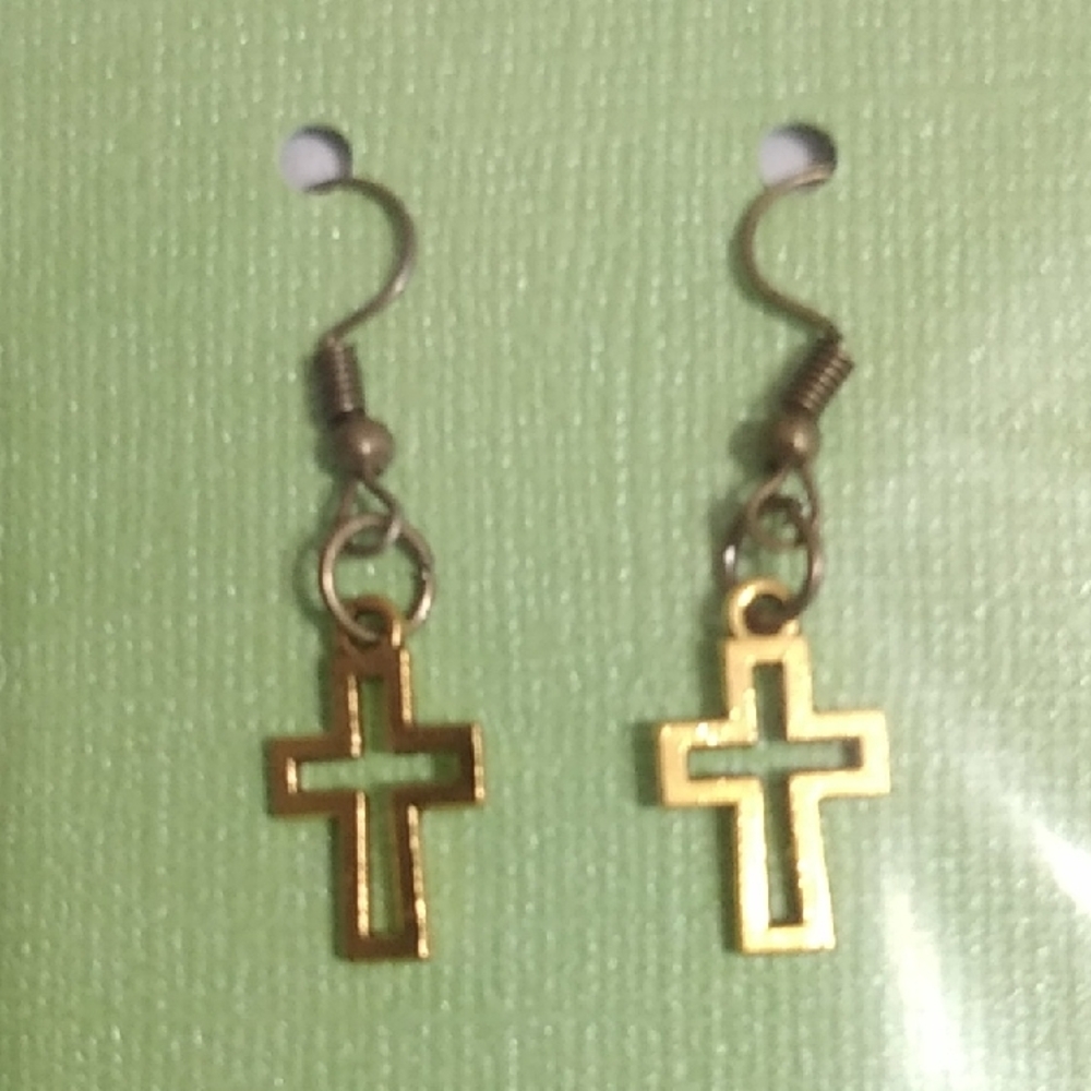 Gold Colour Cross Dangle Earrings